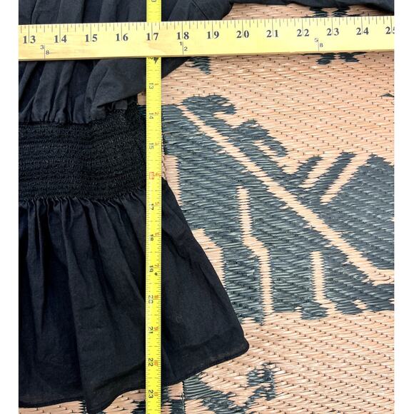 Adam Lippes | Smocked Off The Shoulder Cotton Blouse Black Size 12 Large - Picture 9 of 9